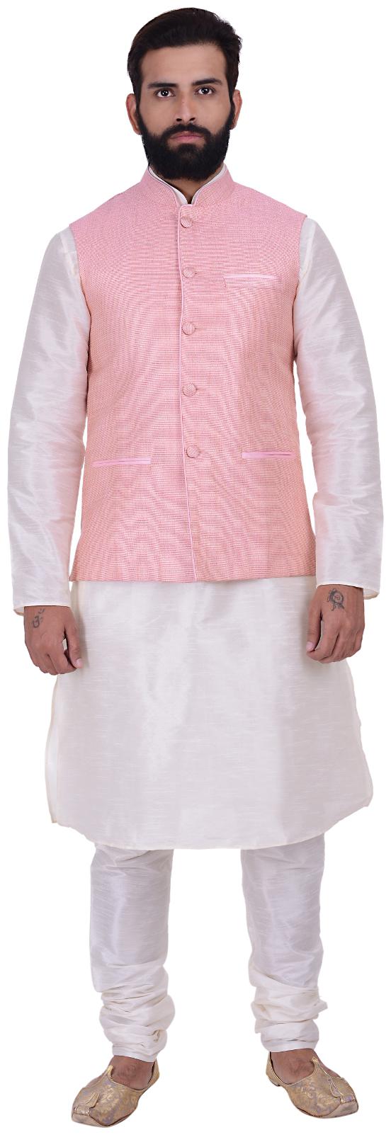 

Kisah Men s Benarasi Cotton Silk Self Design Waistcoat with Kurta and Churidar Set
