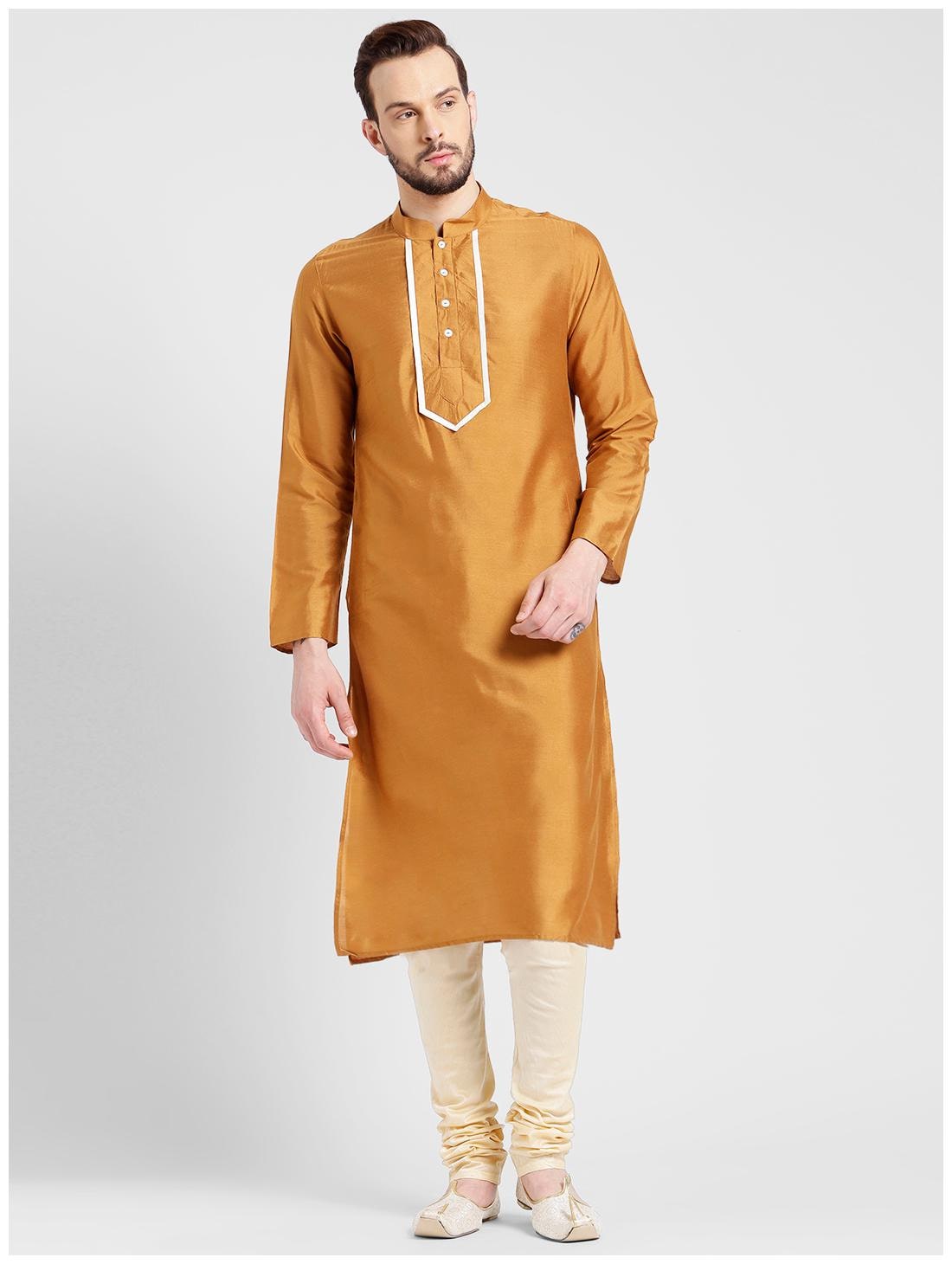 

Kisah Men s Rust Benarasi Cotton Silk Yoke Design Kurta
