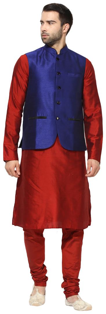 

Kisah Men s Benarasi Cotton Silk Self Design Waistcoat with Kurta and Churidar Set