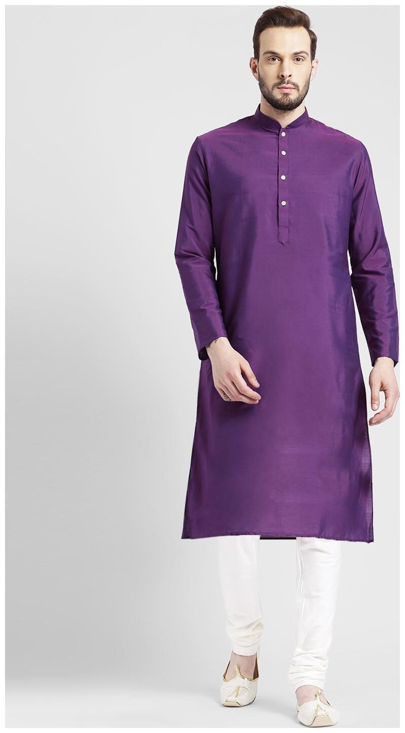 

Kisah Men s Purple Benarasi Cotton Silk Solid Coloured Kurta Churidar Set