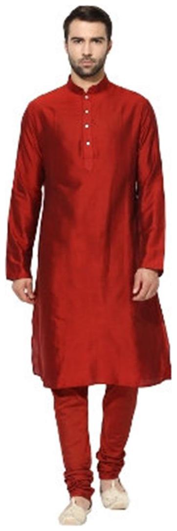 

Kisah Men s Scarlet Benarasi Cotton Silk Solid Kurta Churidar Set