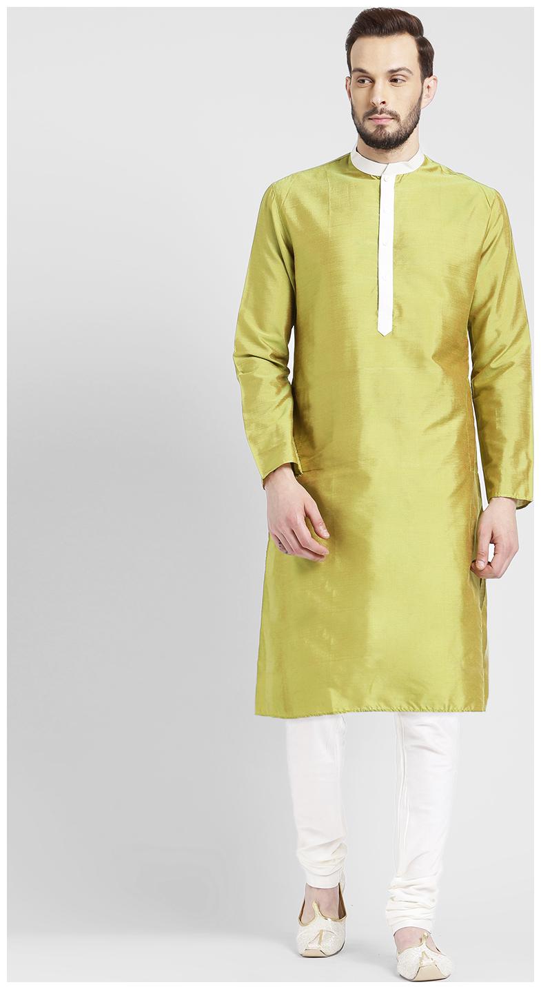 

Kisah Men s Green Benarasi Cotton Silk Solid Coloured Kurta Churidar Set
