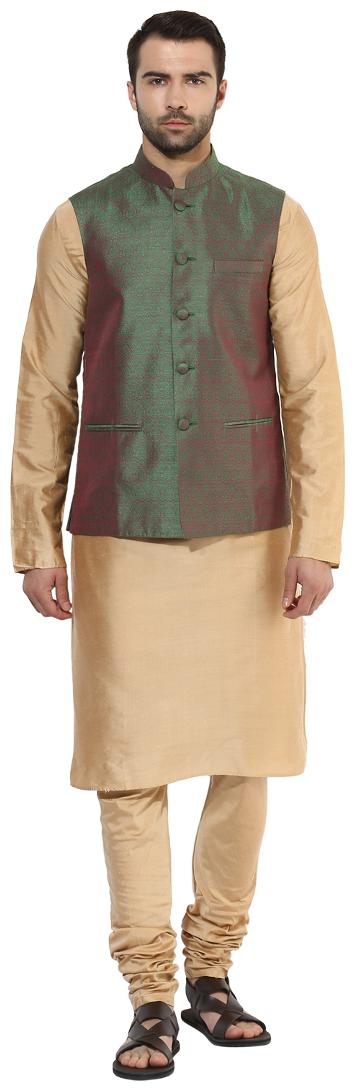 

Kisah Men s Benarasi Cotton Silk Self Design Waistcoat with Kurta and Churidar Set