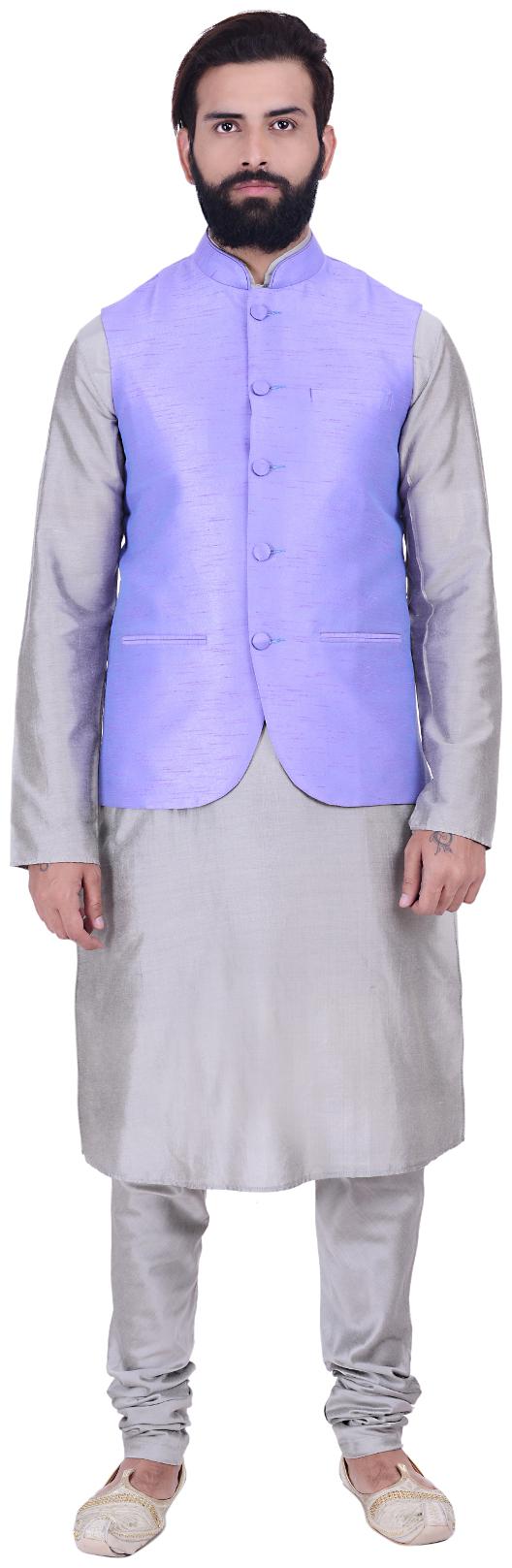 

Kisah Men s Benarasi Cotton Silk Self Design Waistcoat with Kurta and Churidar Set