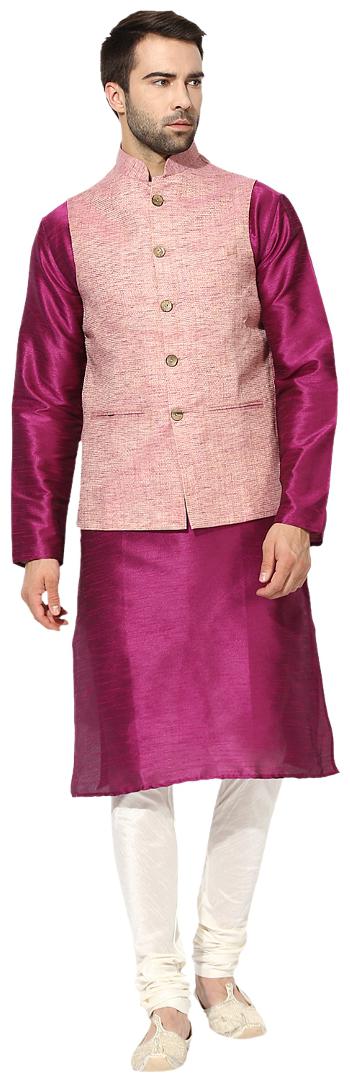

Kisah Men s Benarasi Cotton Silk Woven Waistcoat with Kurta and Churidar Set
