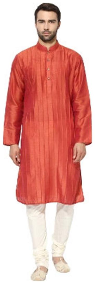

Kisah Men s Coral Dupion Silk Pin tucks Kurta