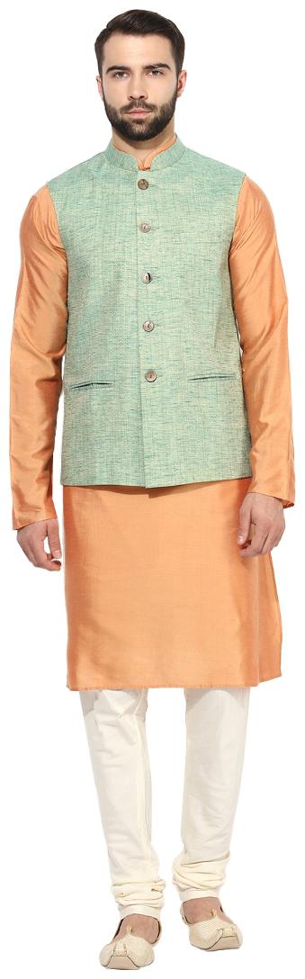 

Kisah Men s Benarasi Cotton Silk Woven Waistcoat with Kurta and Churidar Set