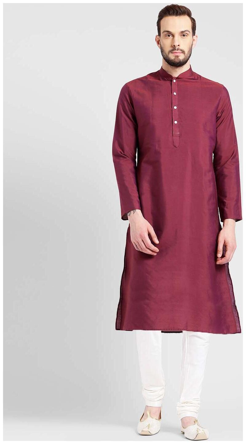 

Kisah Men s Magenta Benarasi Cotton Silk Solid Coloured Kurta Churidar Set