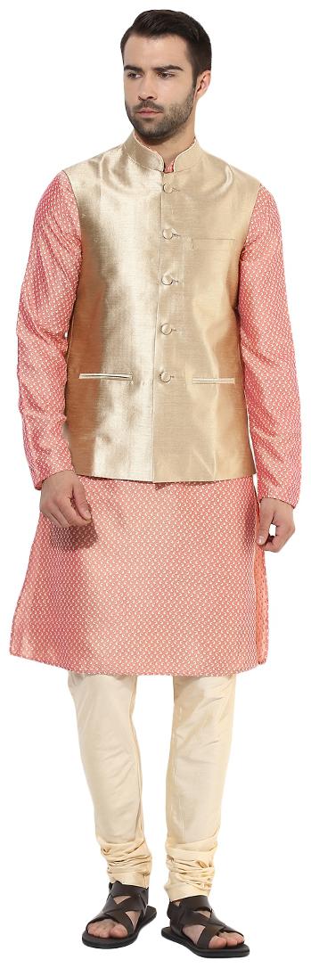 

Kisah Men s Benarasi Cotton Silk Self Design Waistcoat with Kurta and Churidar Set