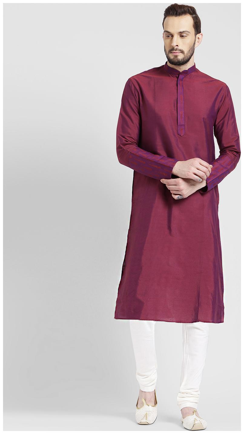 

Kisah Men s Magenta Benarasi Cotton Silk Self Design Kurta Churidar Set