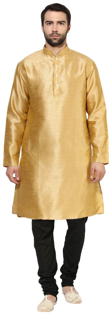 

Kisah Men s Biscotti Beige Benarasi Jute Silk Solid Coloured Kurta Churidar Set