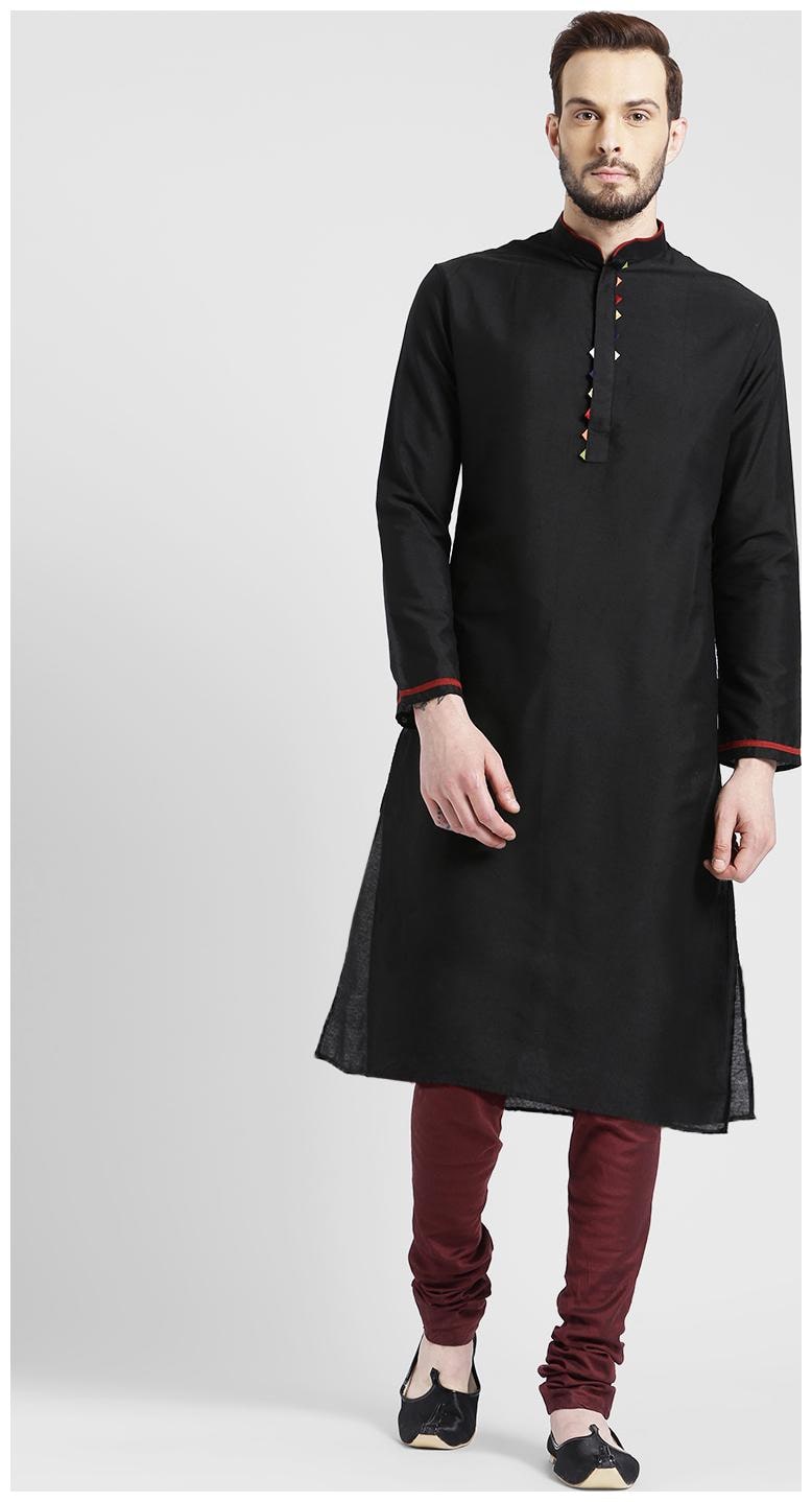 

Kisah Men s Charcoal Benarasi Cotton Silk Solid Coloured Kurta Churidar Set
