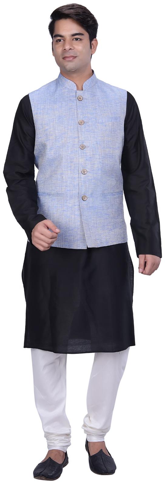 

Kisah Men s Benarasi Cotton Silk Self Design Waistcoat with Kurta and Churidar Set
