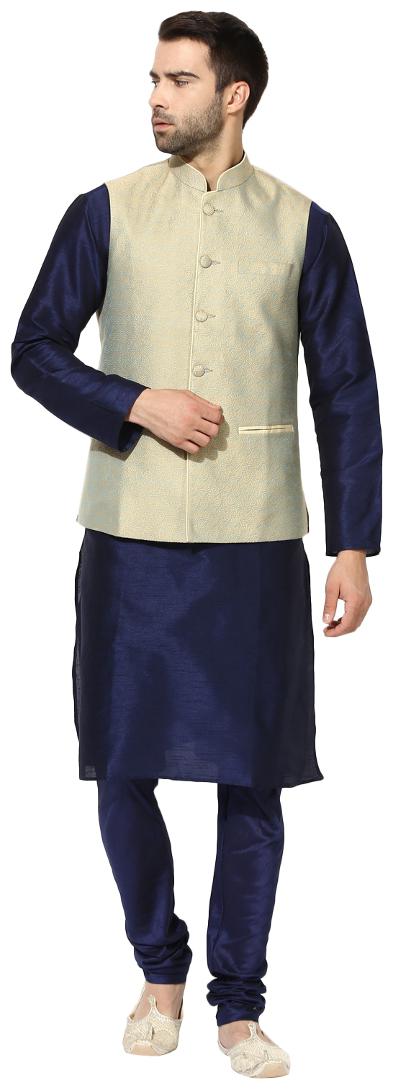 

Kisah Men s Benarasi Cotton Silk Self Design Waistcoat with Kurta and Churidar Set