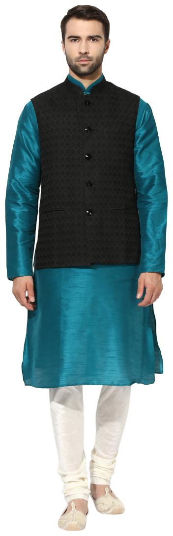 

Kisah Men s Benarasi Cotton Silk Self Design Waistcoat with Kurta and Churidar Set