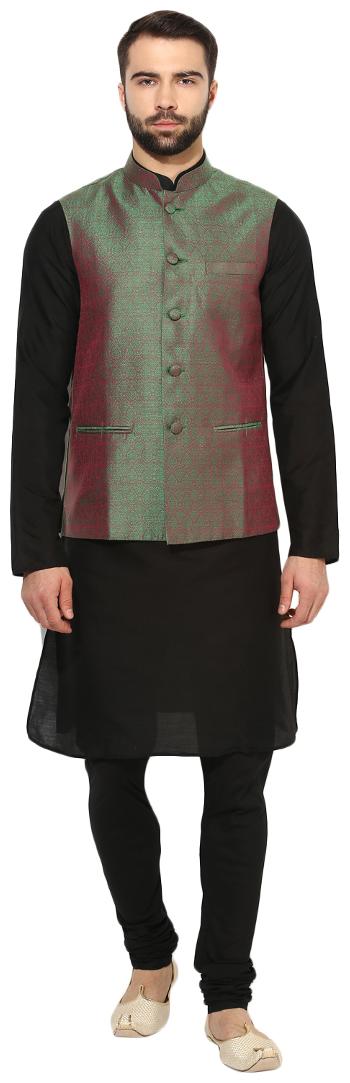 

Kisah Men s Benarasi Cotton Silk Self Design Waistcoat with Kurta and Churidar Set