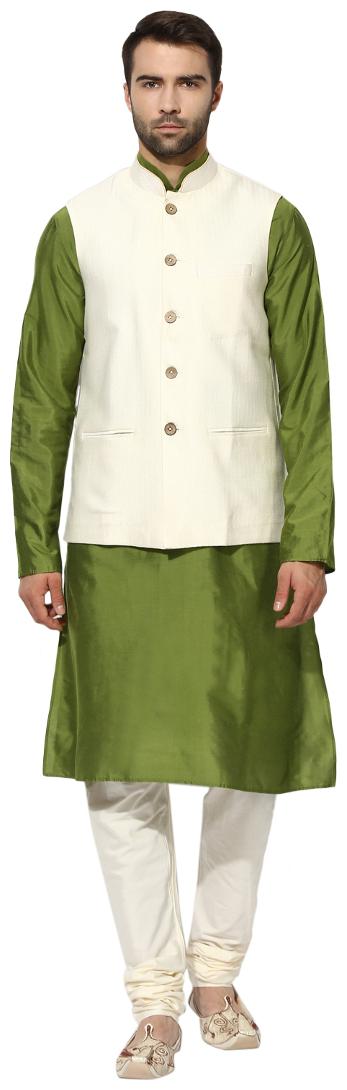 

Kisah Men s Benarasi Cotton Silk Self Design Waistcoat with Kurta and Churidar Set