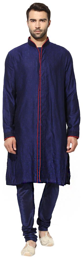 

Kisah Men s Navy Benarasi Jaquard Cotton Silk Self Design Kurta Churidar Set