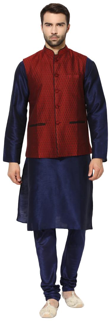 

Kisah Men s Benarasi Cotton Silk Self Design Waistcoat with Kurta and Churidar Set