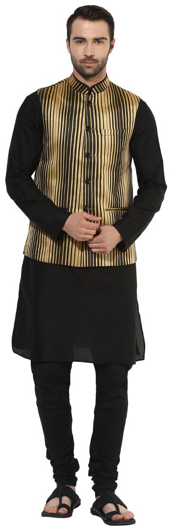 

Kisah Men s Benarasi Cotton Silk Self Design Waistcoat with Kurta and Churidar Set