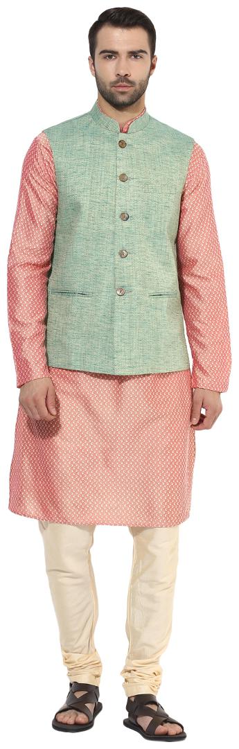 

Kisah Men s Benarasi Cotton Silk Self Design Waistcoat with Kurta and Churidar Set