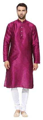 

Kisah Men s Magenta Dupion Silk Solid Coloured Kurta Churidar Set