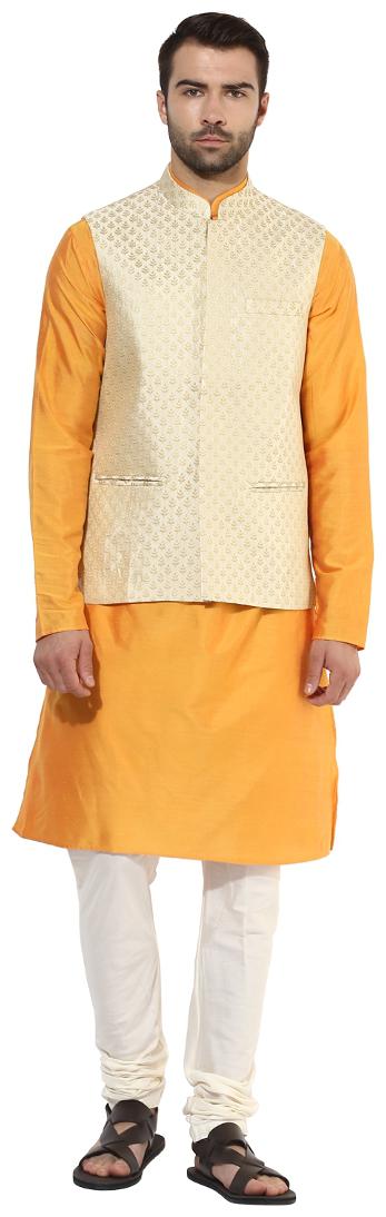 

Kisah Men s Benarasi Cotton Silk Self Design Waistcoat with Kurta and Churidar Set