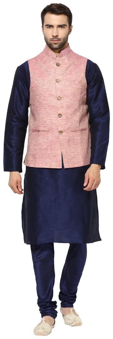 

Kisah Men s Benarasi Cotton Silk Woven Waistcoat with Kurta and Churidar Set