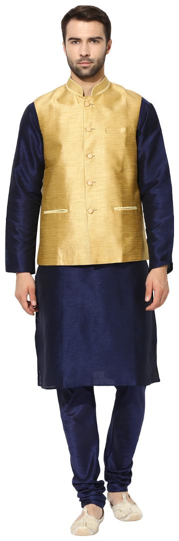 

Kisah Men s Jute jacquard silk Woven Waistcoat with Kurta and Churidar Set