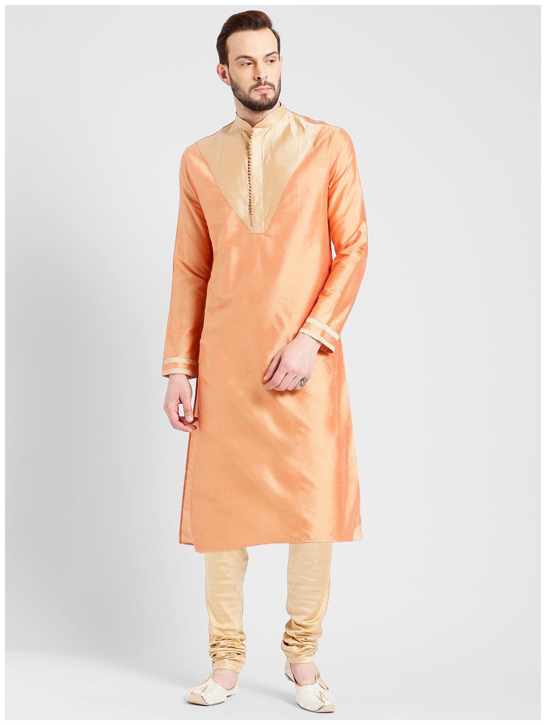 

Kisah Men s Light Peach Benarasi Cotton Silk Yoke Design Kurta
