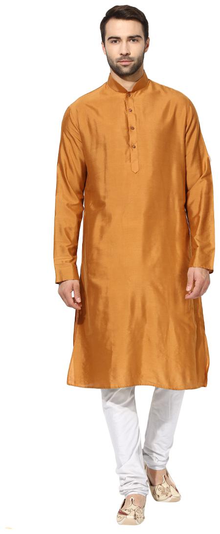 

Kisah men s rust benarasi cotton silk solid coloured kurta churidar set