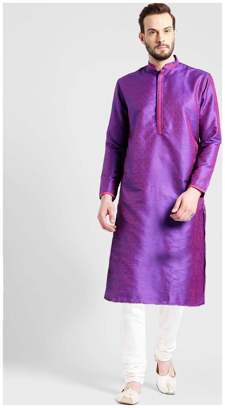 

Kisah Men s Navy Benarasi Jaquard Cotton Silk Self Design Kurta Churidar Set