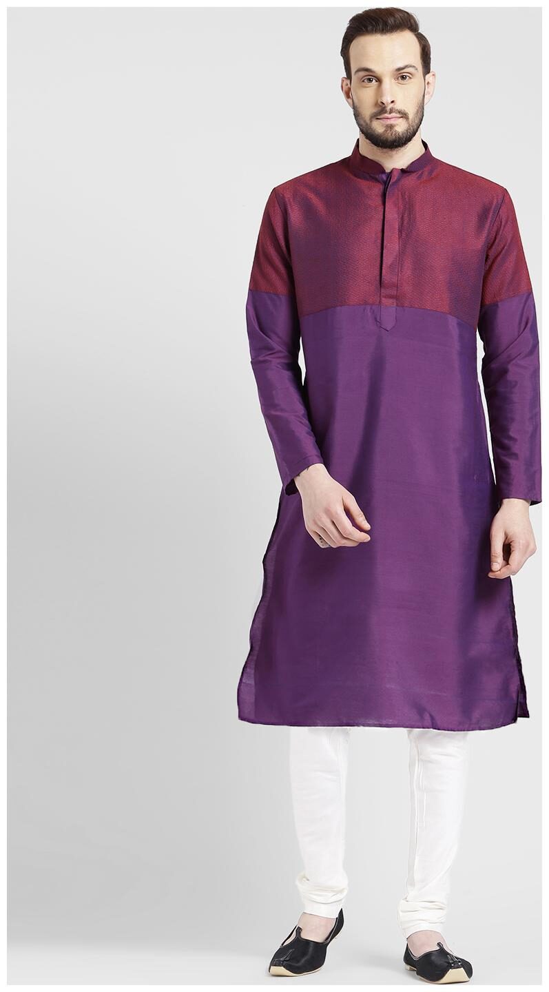 

Kisah Men s Purple Benarasi Cotton Silk Self Design Kurta Churidar Set