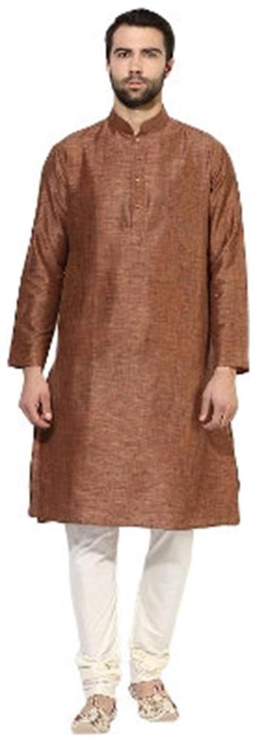 

Kisah Men s Khaki Brown Benarasi Cotton Silk Solid Coloured Kurta