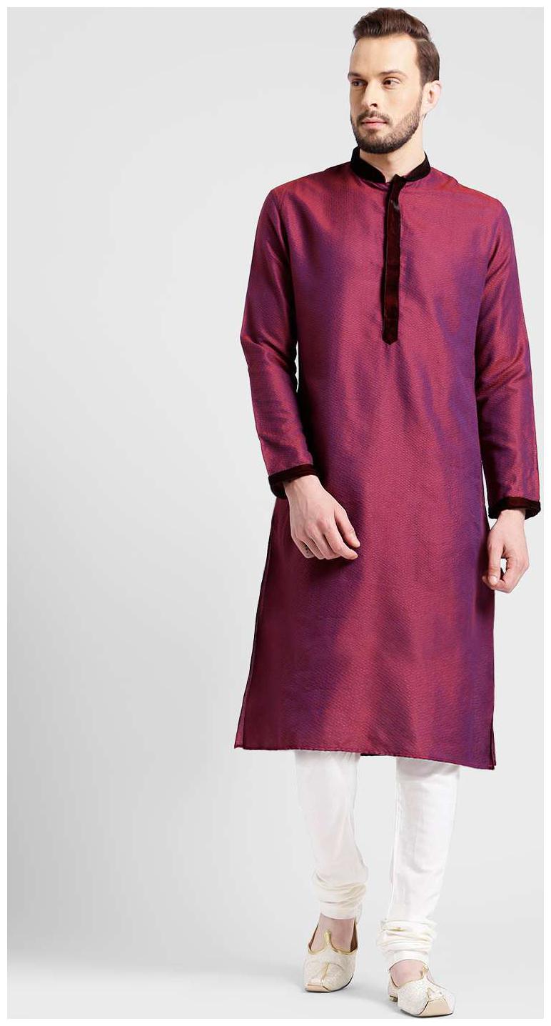 

Kisah Men s Magenta Benarasi Jaquard Cotton Silk Yoke Design Kurta Churidar Set