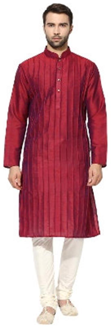

Kisah Men s Magenta Dupion Silk Pin tucks Kurta Churidar Set