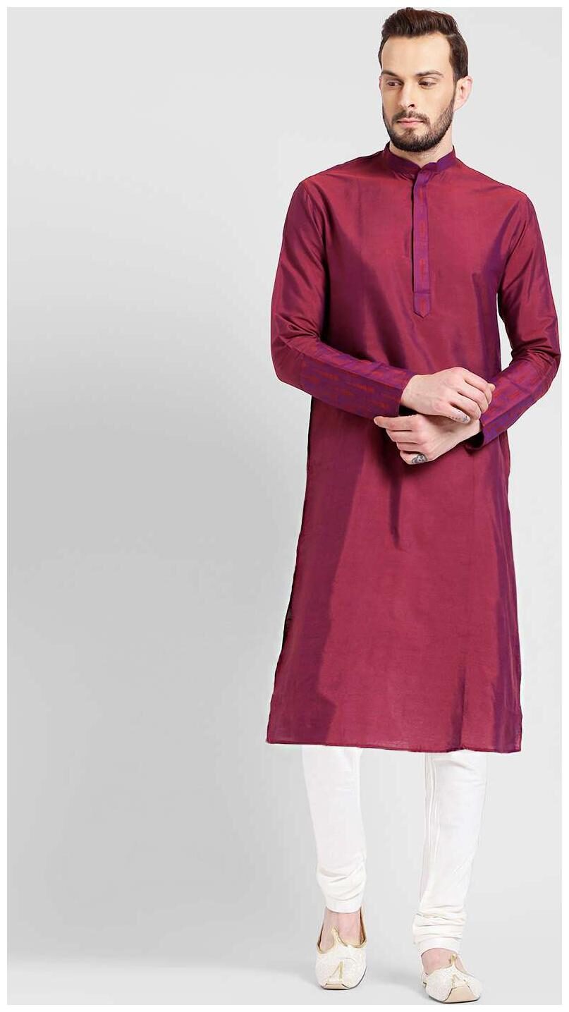 

Kisah Men s Magenta Benarasi Cotton Silk Self Design Kurta Churidar Set