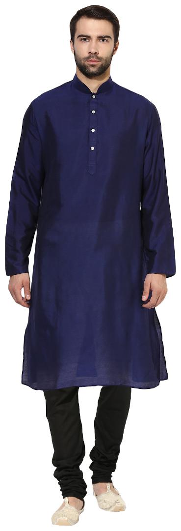 

Kisah Men s Navy Benarasi Cotton Silk Solid Coloured Kurta Churidar Set