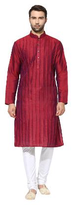 

Kisah Men s Magenta Dupion Silk Pin tucks Kurta Churidar Set