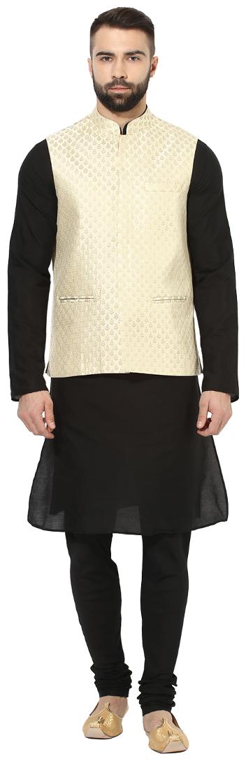 

Kisah Men s Benarasi Cotton Silk Self Design Waistcoat with Kurta and Churidar Set
