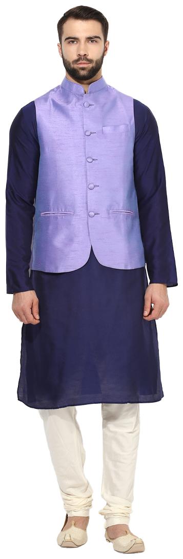 

Kisah Men s Dupion Silk Solid Coloured Waistcoat with Kurta and Churidar Set