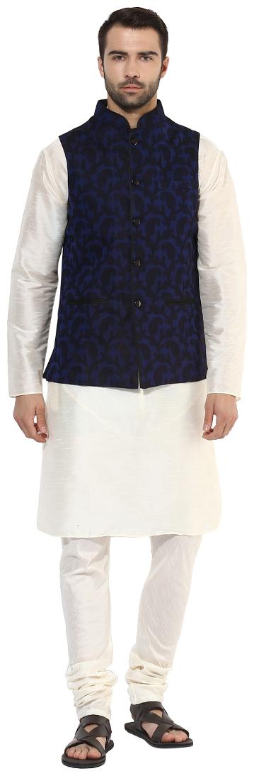 

Kisah Men s Benarasi Cotton Silk Self Design Waistcoat with Kurta and Churidar Set