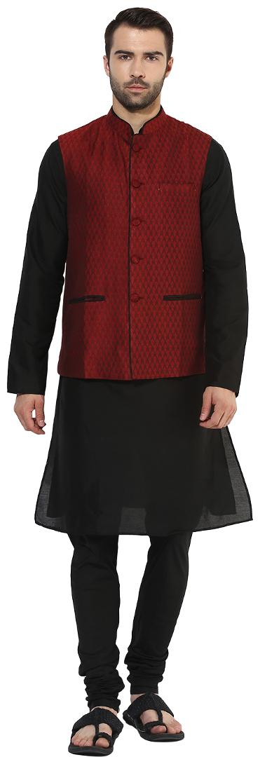 

Kisah Men s Benarasi Cotton Silk Self Design Waistcoat with Kurta and Churidar Set