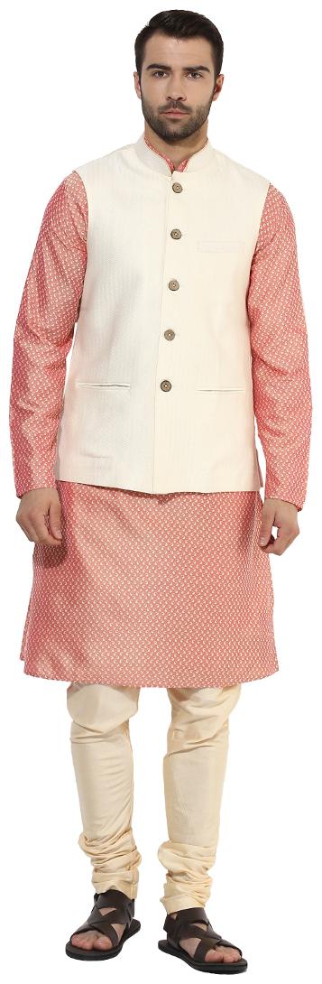 

Kisah Men s Benarasi Cotton Silk Self Design Waistcoat with Kurta and Churidar Set