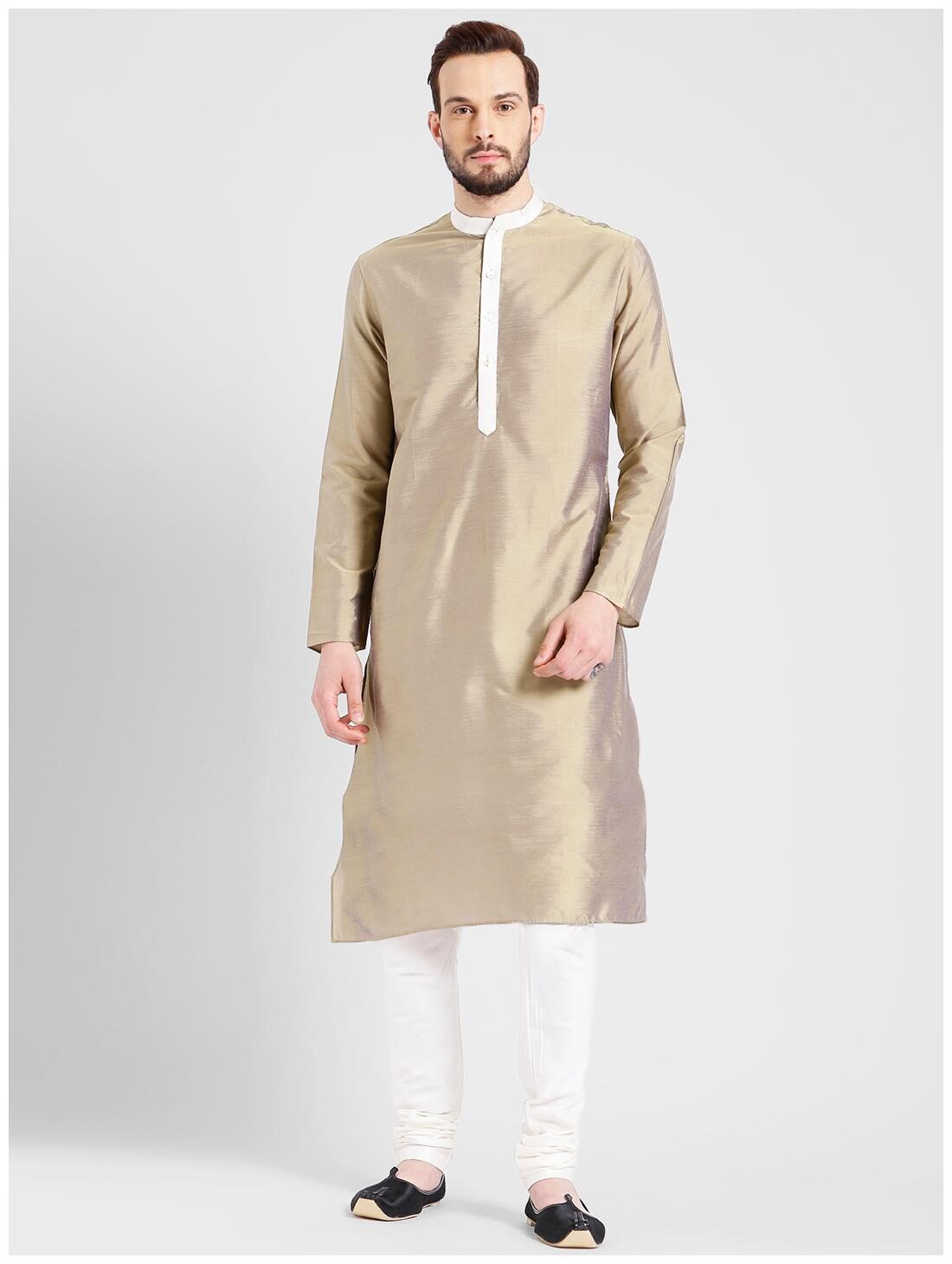 

Kisah Men s Grey Benarasi Cotton Silk Solid Coloured Kurta