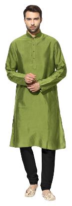 

Kisah men s olive green benarasi cotton silk solid coloured kurta churidar set