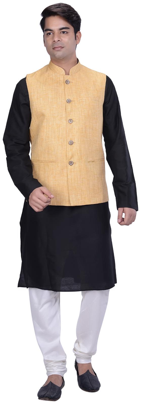 

Kisah Men s Benarasi Cotton Silk Self Design Waistcoat with Kurta and Churidar Set