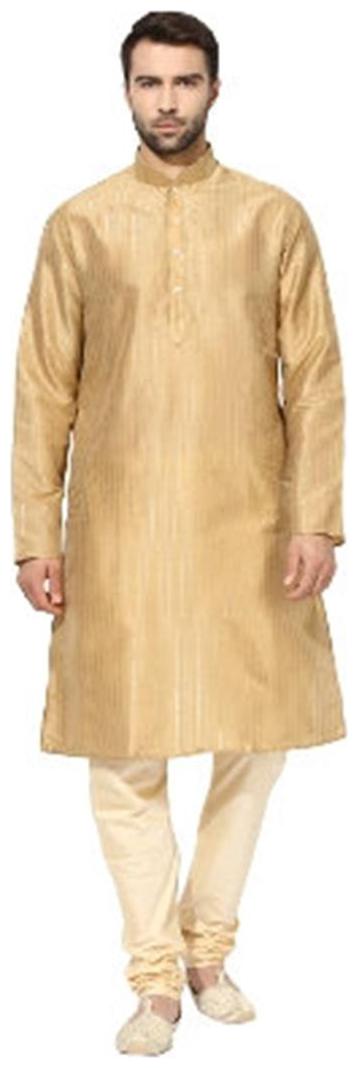 

Kisah Men s Biscotti Beige Dupion Silk Self Design Kurta Churidar Set