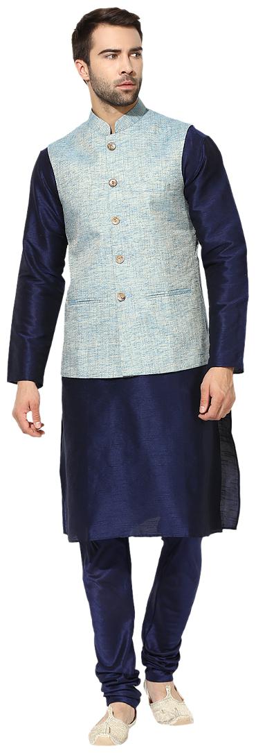 

Kisah Men s Benarasi Cotton Silk Woven Waistcoat with Kurta and Churidar Set