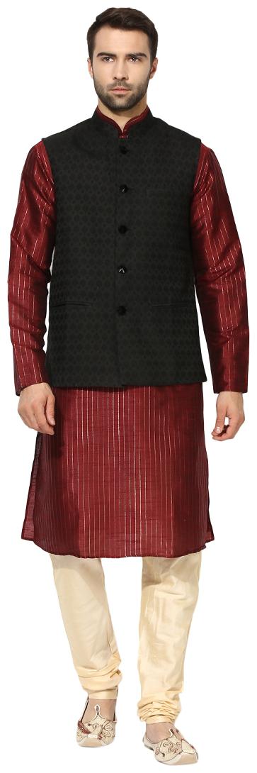 

Kisah Men s Benarasi Cotton Silk Self Design Waistcoat with Kurta and Churidar Set